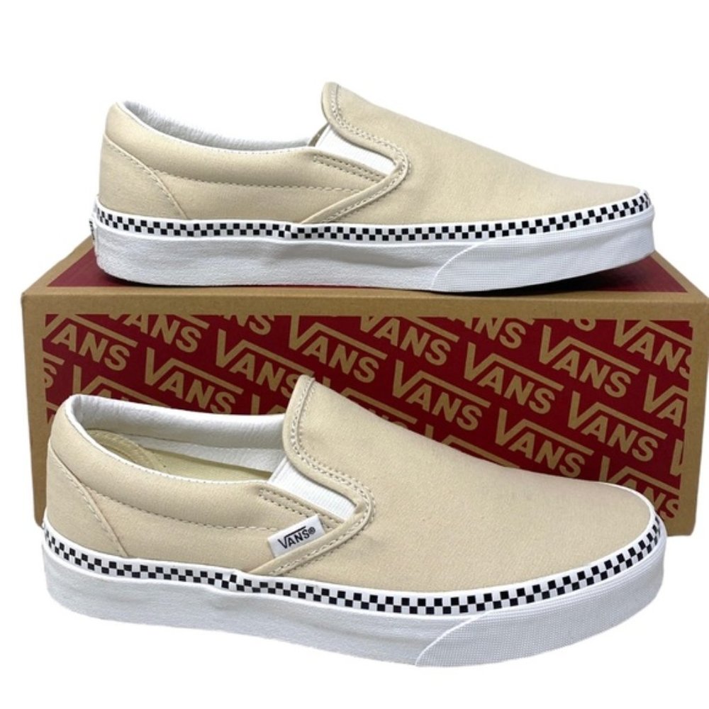 VANS Classic Slip On Checkboard Beige Canvas Women's Size Sneakers VN0A5AO8DJR - Picture 4 of 11